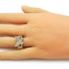 Oro Laminado Multi Stone Ring, Gold Filled Style Butterfly and Miami Cuban Design, with White Cubic Zirconia, Polished, Golden Finish, 01.266.0065