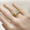 Oro Laminado Multi Stone Ring, Gold Filled Style Butterfly and Miami Cuban Design, with White Cubic Zirconia, Polished, Golden Finish, 01.266.0065