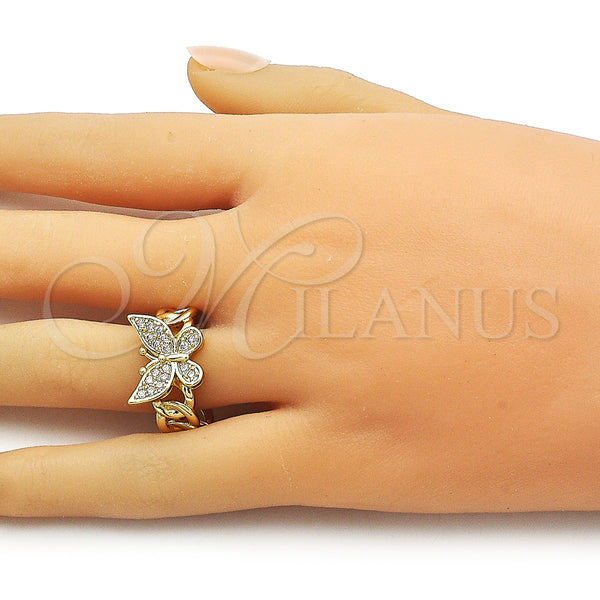 Gold Filled Ring — Multi Stone Ring Butterfly and Miami Cuban Design — alternate product view — SKU 161626 | Oro Laminado anillo — Multi Stone Ring mariposa and Miami Cuban diseño — SKU 161626