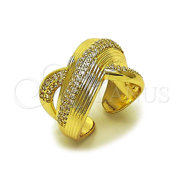 Oro Laminado Multi Stone Ring, Gold Filled Style with White Cubic Zirconia and White Micro Pave, Diamond Cutting Finish, Golden Finish, 01.266.0068