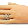 Oro Laminado Multi Stone Ring, Gold Filled Style Twist Design, with White Cubic Zirconia and White Micro Pave, Diamond Cutting Finish, Golden Finish, 01.266.0068 (One size fits all)