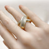 Oro Laminado Multi Stone Ring, Gold Filled Style Twist Design, with White Cubic Zirconia and White Micro Pave, Diamond Cutting Finish, Golden Finish, 01.266.0068 (One size fits all)