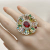 Oro Laminado Multi Stone Ring, Gold Filled Style Cluster Design, with Multicolor and Garnet Cubic Zirconia, Polished, Golden Finish, 01.266.0072 (One size fits all)
