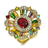 Oro Laminado Multi Stone Ring, Gold Filled Style Cluster Design, with Multicolor and Garnet Cubic Zirconia, Polished, Golden Finish, 01.266.0072 (One size fits all)