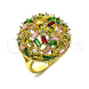 Oro Laminado Multi Stone Ring, Gold Filled Style Baguette Design, with Multicolor Cubic Zirconia, Polished, Golden Finish, 01.266.0073 (One size fits all)