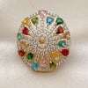 Oro Laminado Multi Stone Ring, Gold Filled Style Cluster and Teardrop Design, with Multicolor and White Cubic Zirconia, Polished, Golden Finish, 01.266.0074