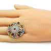 Oro Laminado Multi Stone Ring, Gold Filled Style Cluster and Teardrop Design, with Multicolor and White Cubic Zirconia, Polished, Golden Finish, 01.266.0074 (One size fits all)