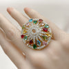 Oro Laminado Multi Stone Ring, Gold Filled Style Cluster and Teardrop Design, with Multicolor and White Cubic Zirconia, Polished, Golden Finish, 01.266.0074 (One size fits all)