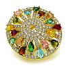 Oro Laminado Multi Stone Ring, Gold Filled Style Cluster and Teardrop Design, with Multicolor and White Cubic Zirconia, Polished, Golden Finish, 01.266.0074 (One size fits all)