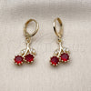 Oro Laminado Dangle Earring, Gold Filled Style Cherry Design, with Garnet Cubic Zirconia and White Micro Pave, Polished, Golden Finish, 02.323.0095