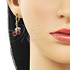 Oro Laminado Dangle Earring, Gold Filled Style Cherry Design, with Garnet Cubic Zirconia and White Micro Pave, Polished, Golden Finish, 02.323.0095