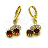 Oro Laminado Dangle Earring, Gold Filled Style Cherry Design, with Garnet Cubic Zirconia and White Micro Pave, Polished, Golden Finish, 02.323.0095