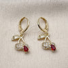 Oro Laminado Dangle Earring, Gold Filled Style Cherry Design, with Garnet Cubic Zirconia and White Micro Pave, Polished, Golden Finish, 02.323.0096
