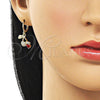 Oro Laminado Dangle Earring, Gold Filled Style Cherry Design, with Garnet Cubic Zirconia and White Micro Pave, Polished, Golden Finish, 02.323.0096