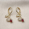 Oro Laminado Dangle Earring, Gold Filled Style Cherry Design, with Garnet Cubic Zirconia and White Micro Pave, Polished, Golden Finish, 02.323.0096