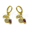Oro Laminado Dangle Earring, Gold Filled Style Cherry Design, with Garnet Cubic Zirconia and White Micro Pave, Polished, Golden Finish, 02.323.0096