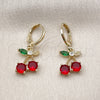 Oro Laminado Dangle Earring, Gold Filled Style Cherry Design, with Garnet and Green Cubic Zirconia, Polished, Golden Finish, 02.323.0097