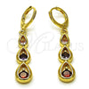 Oro Laminado Dangle Earring, Gold Filled Style Teardrop Design, with Multicolor Cubic Zirconia, Polished, Golden Finish, 02.323.0098