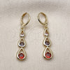 Oro Laminado Dangle Earring, Gold Filled Style Teardrop Design, with Multicolor Cubic Zirconia, Polished, Golden Finish, 02.323.0098