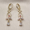Oro Laminado Long Earring, Gold Filled Style Flower and Teardrop Design, with Multicolor Cubic Zirconia, Polished, Golden Finish, 02.323.0099