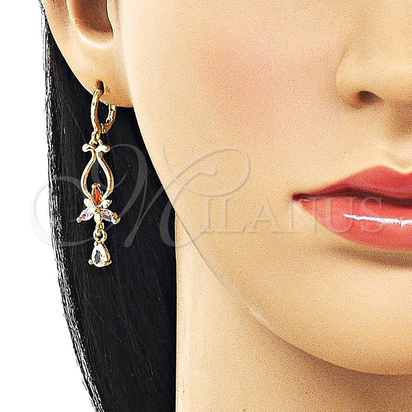 Gold Filled Ring — Long Earring Flower and Teardrop Design with Multicolor — alternate product view — SKU 161640 | Oro Laminado anillo — largo Earring flor and Teardrop diseño with Multicolor — SKU 161640