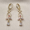 Oro Laminado Long Earring, Gold Filled Style Flower and Teardrop Design, with Multicolor Cubic Zirconia, Polished, Golden Finish, 02.323.0099