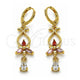 Oro Laminado Long Earring, Gold Filled Style Flower and Teardrop Design, with Multicolor Cubic Zirconia, Polished, Golden Finish, 02.323.0099