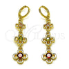 Oro Laminado Long Earring, Gold Filled Style Flower Design, with Multicolor Cubic Zirconia, Polished, Golden Finish, 02.323.0100