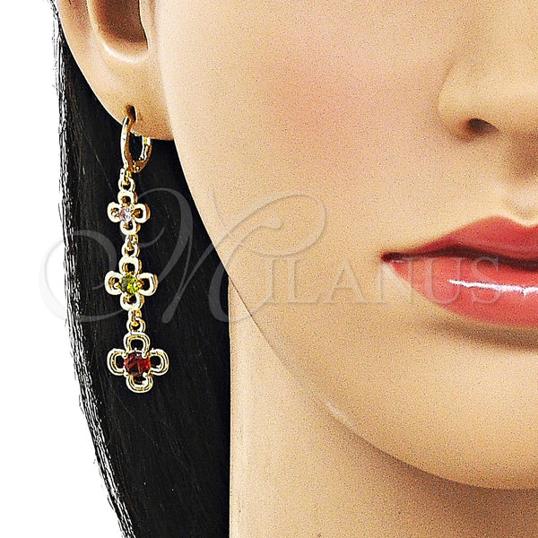 Gold Filled Ring — Long Earring Flower Design with Multicolor Cubic Zirconia — alternate product view — SKU 161641 | Oro Laminado anillo — largo Earring flor diseño with Multicolor Cubic Zirconia — SKU 161641
