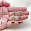 Oro Laminado Long Earring, Gold Filled Style Flower Design, with Multicolor Cubic Zirconia, Polished, Golden Finish, 02.323.0100