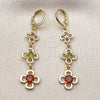 Oro Laminado Long Earring, Gold Filled Style Flower Design, with Multicolor Cubic Zirconia, Polished, Golden Finish, 02.323.0100