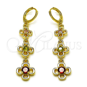 Gold Filled Ring — Long Earring Flower Design with Multicolor Cubic Zirconia — main product view — SKU 161641 | Oro Laminado anillo — largo Earring flor diseño with Multicolor Cubic Zirconia — SKU 161641