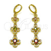 Oro Laminado Long Earring, Gold Filled Style Flower Design, with Multicolor Cubic Zirconia, Polished, Golden Finish, 02.323.0100