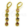 Oro Laminado Long Earring, Gold Filled Style Cluster Design, with Multicolor Cubic Zirconia, Polished, Golden Finish, 02.323.0101