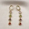 Oro Laminado Long Earring, Gold Filled Style Cluster Design, with Multicolor Cubic Zirconia, Polished, Golden Finish, 02.323.0101