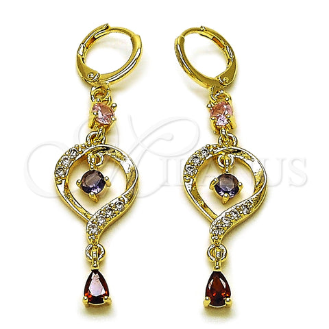 Oro Laminado Long Earring, Gold Filled Style Teardrop Design, with Multicolor and White Cubic Zirconia, Polished, Golden Finish, 02.323.0102