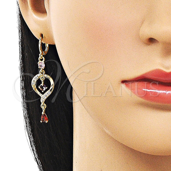 Gold Filled Ring — Long Earring Teardrop Design with Multicolor and White — alternate product view — SKU 161643 | Oro Laminado anillo — largo Earring Teardrop diseño with Multicolor and blanco — SKU 161643