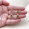 Oro Laminado Long Earring, Gold Filled Style Teardrop and Cluster Design, with Garnet and White Cubic Zirconia, Polished, Golden Finish, 02.323.0103