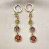 Oro Laminado Long Earring, Gold Filled Style with Multicolor Cubic Zirconia, Polished, Golden Finish, 02.323.0104