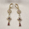 Oro Laminado Long Earring, Gold Filled Style Flower and Teardrop Design, with Multicolor and White Cubic Zirconia, Polished, Golden Finish, 02.323.0107