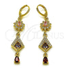 Oro Laminado Long Earring, Gold Filled Style Flower and Teardrop Design, with Multicolor and White Cubic Zirconia, Polished, Golden Finish, 02.323.0107