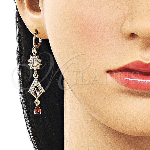 Gold Filled Ring — Long Earring Flower and Teardrop Design with Multicolor — alternate product view — SKU 161648 | Oro Laminado anillo — largo Earring flor and Teardrop diseño with Multicolor — SKU 161648
