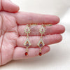 Oro Laminado Long Earring, Gold Filled Style Flower and Teardrop Design, with Multicolor and White Cubic Zirconia, Polished, Golden Finish, 02.323.0107