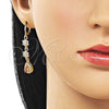 Oro Laminado Long Earring, Gold Filled Style Flower and Teardrop Design, with Champagne and White Cubic Zirconia, Polished, Golden Finish, 02.323.0108