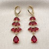 Oro Laminado Long Earring, Gold Filled Style Teardrop Design, with Garnet Cubic Zirconia, Polished, Golden Finish, 02.323.0110