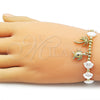 Oro Laminado Fancy Bracelet, Gold Filled Style Turtle and Palm Tree Design, with Ivory Pearl, Polished, Golden Finish, 03.341.0255.07 (Thickness, 7 Inches Length)
