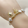 Oro Laminado Fancy Bracelet, Gold Filled Style Turtle and Palm Tree Design, with Ivory Pearl, Polished, Golden Finish, 03.341.0255.07 (Thickness, 7 Inches Length)