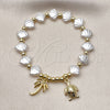 Oro Laminado Fancy Bracelet, Gold Filled Style Turtle and Palm Tree Design, with Ivory Pearl, Polished, Golden Finish, 03.341.0255.07 (Thickness, 7 Inches Length)