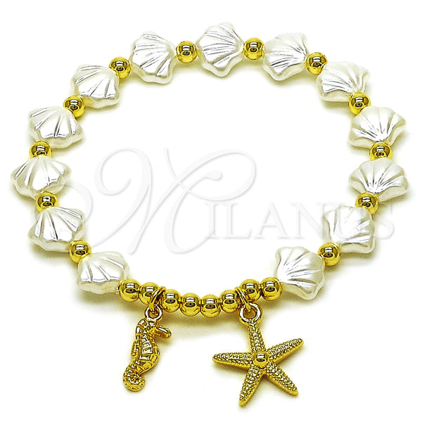 Oro Laminado Fancy Bracelet, Gold Filled Style Star Design, with Ivory Pearl, Polished, Golden Finish, 03.341.0256.07
