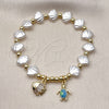 Oro Laminado Fancy Bracelet, Gold Filled Style Shell and Turtle Design, with Ivory Pearl and White Cubic Zirconia, Polished, Golden Finish, 03.341.0258.07 (Thickness, 7 Inches Length)